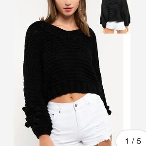 NWOT POL Oversized Small Black Knit Women's Sweater With Heart On Back